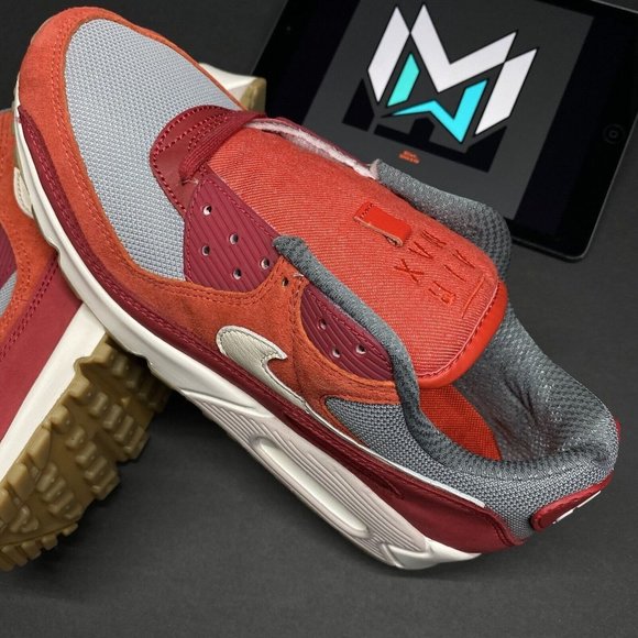Nike Air Max 90 Premium Shoes Sneakers Red Grey Ivory DH4621-600 Men’s Sizes main image 6